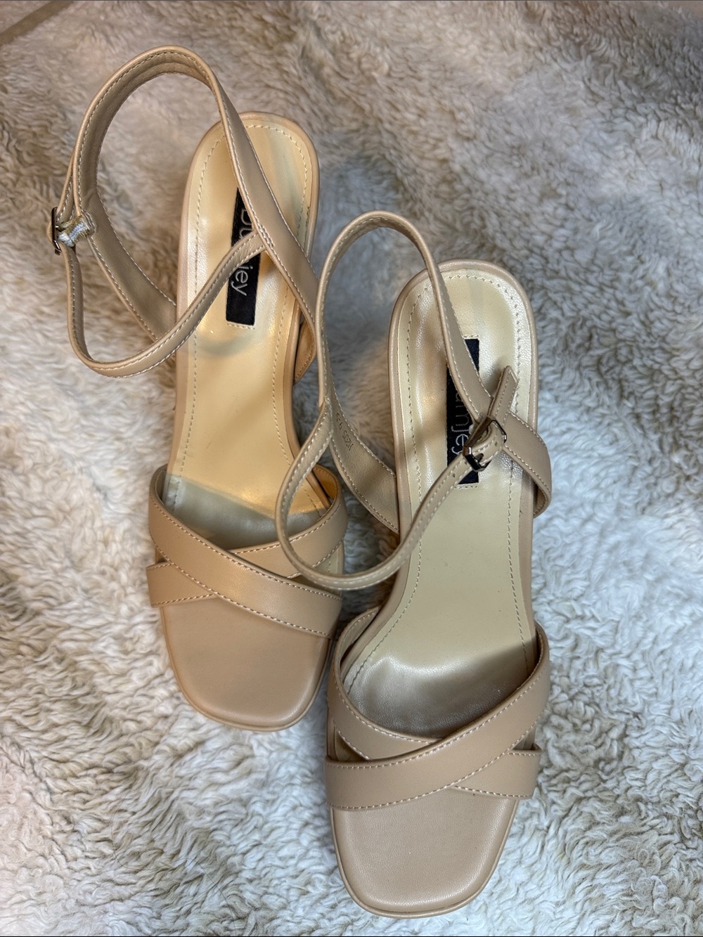 Beige Cross-Strap Slingback Heels for Women